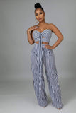 Striped Wide Leg Tube Top Pant Set