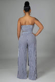 Striped Wide Leg Tube Top Pant Set