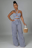 Striped Wide Leg Tube Top Pant Set