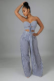 Striped Wide Leg Tube Top Pant Set