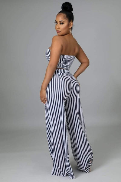 Striped Wide Leg Tube Top Pant Set