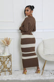 Striped Knit Dress with Cardigan