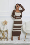 Striped Knit Dress with Cardigan