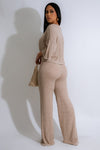 Thin Knit V-Neck Top & Wide Leg Pant Set