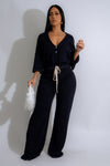 Thin Knit V-Neck Top & Wide Leg Pant Set