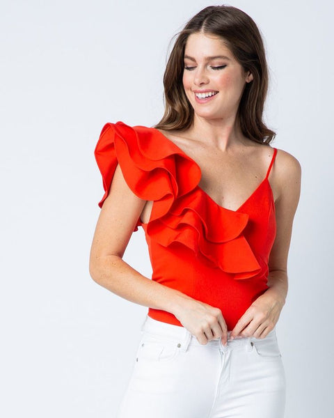 Asymmetrical Ruffled Bodysuit